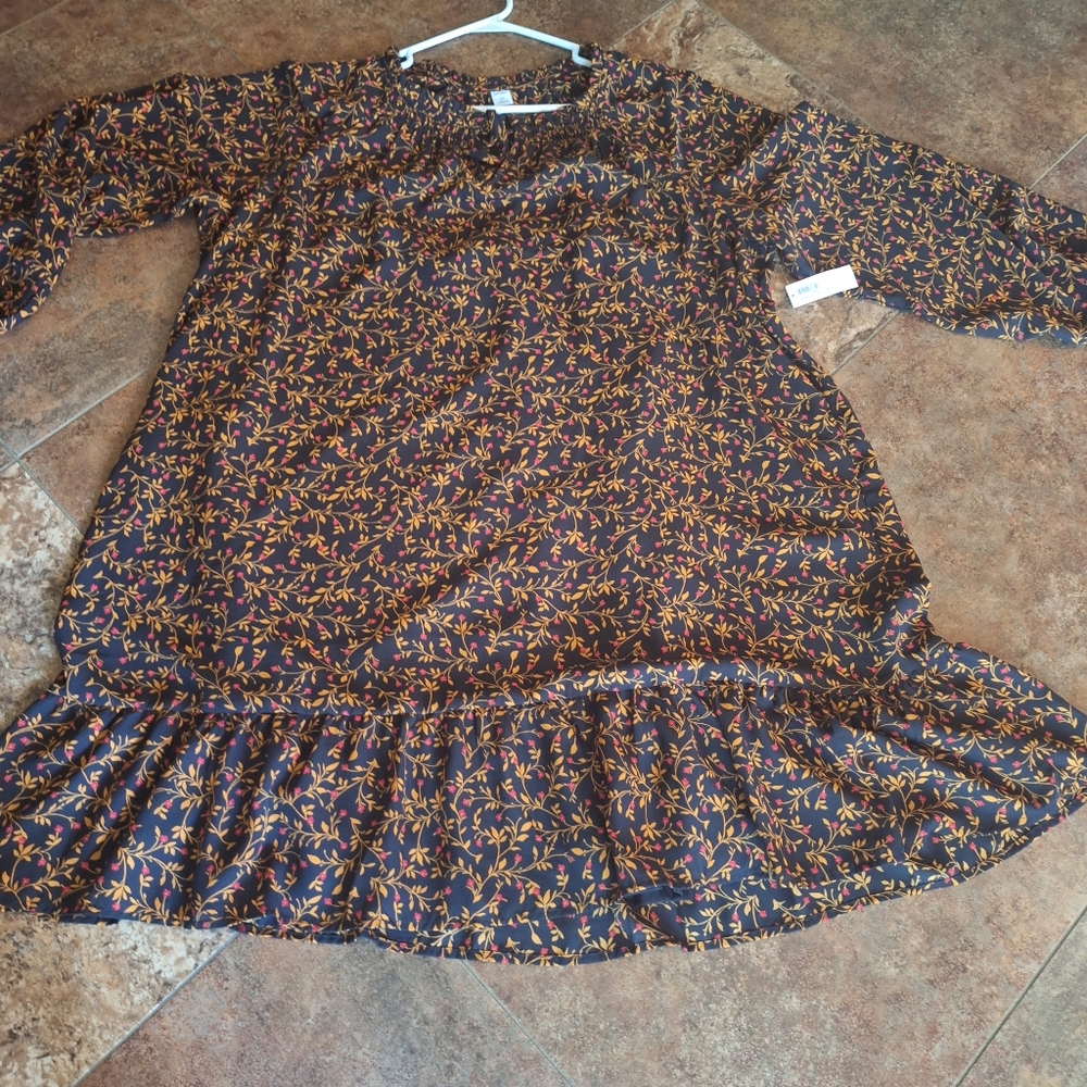 NWT Fall Color Ditsy Floral Midi Shift Dress Ruffled Hem XXL - Picture 4 of 16